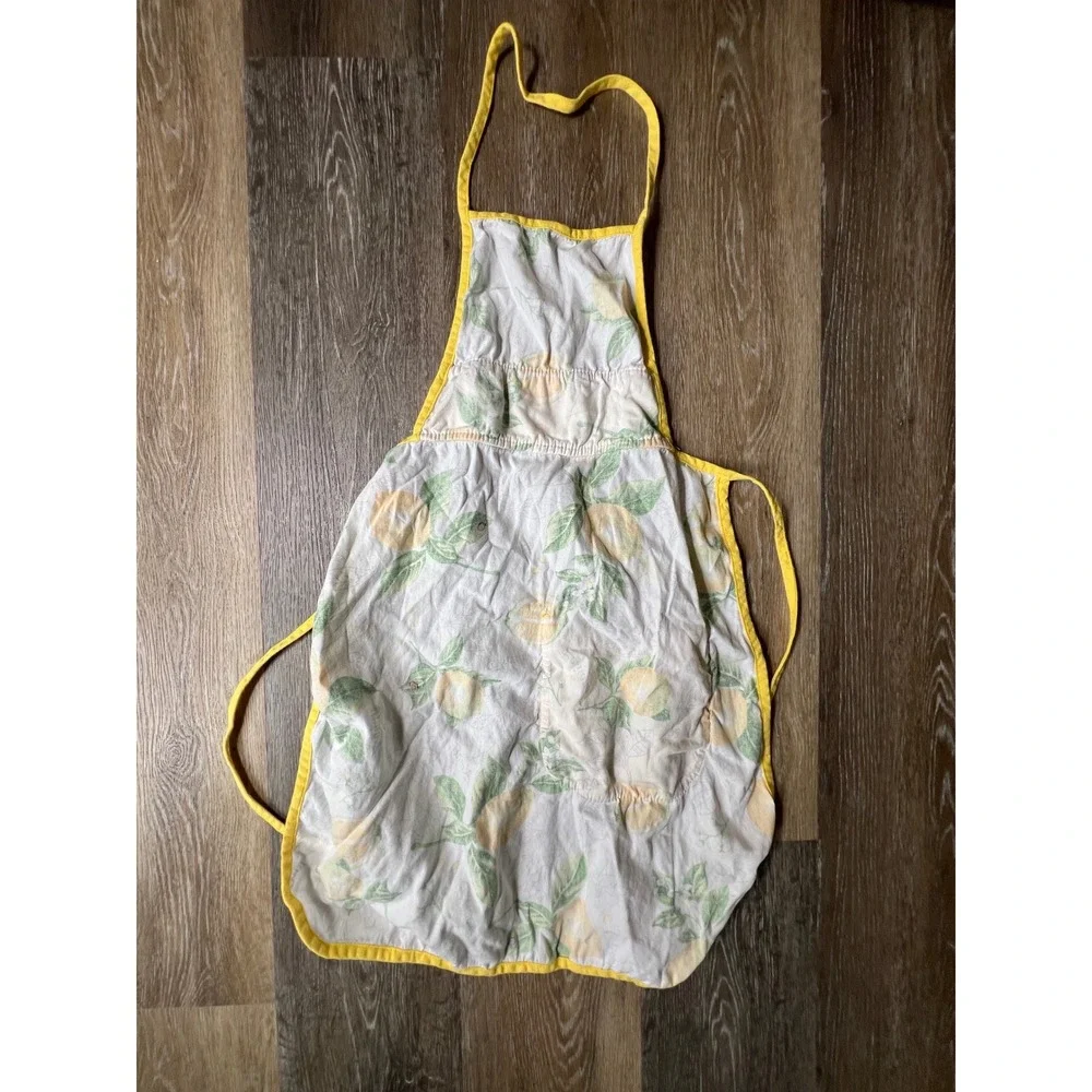Lemon Print Apron Womens One Size Yellow Excellent Mediterranean Style